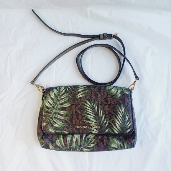 Michael Kors Jet Set Travel Crossbody Bag Palm Leaf Monstera Leaf
